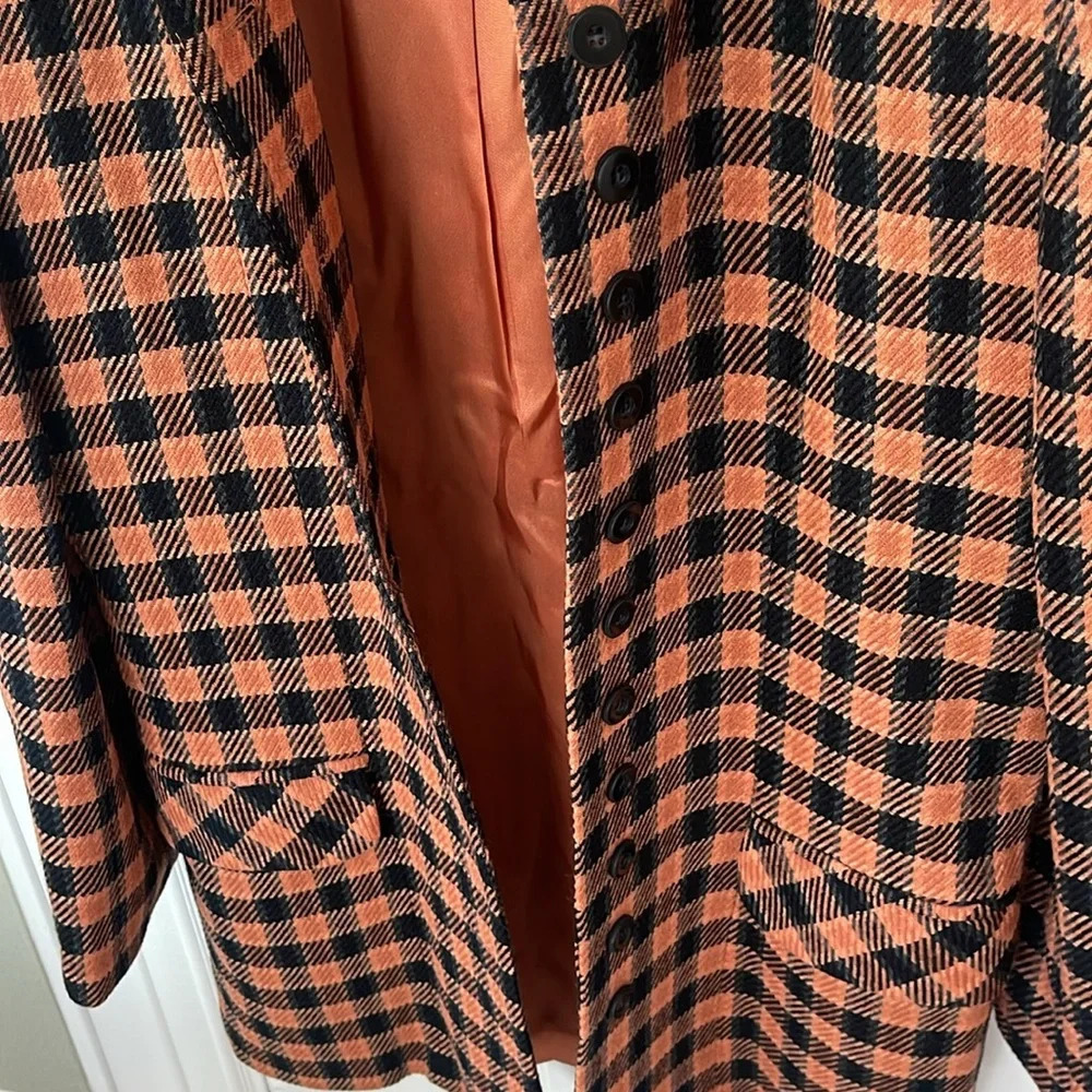 Vintage BARAMI 100% WOOL COAT BLAZER SZ 12 FULLY LINED BLACK ORANGE HOUNDSTOOTH - Picture 12 of 17